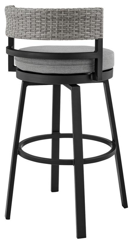 Armen Living Encinitas 26" Aluminum Outdoor Counter Stool in Dark Gray/Black