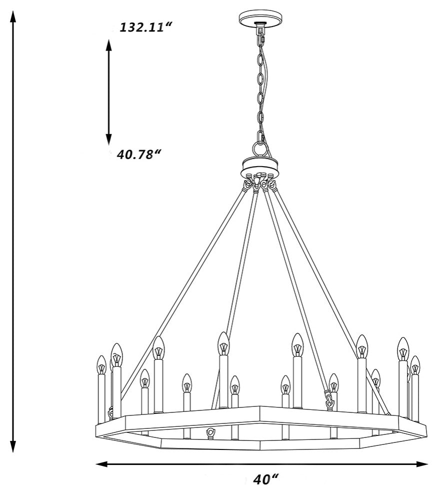 16-Light Octagonal Chandelier, California Walnut/Classic Black