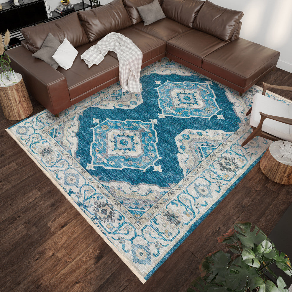 Indoor/Outdoor Marbella MB1 Indigo Machine Washable 3' x 5' Rug