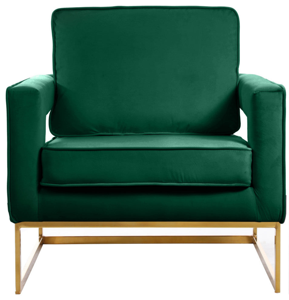 Noah Velvet Upholstered Accent Chair, Green, Gold Base