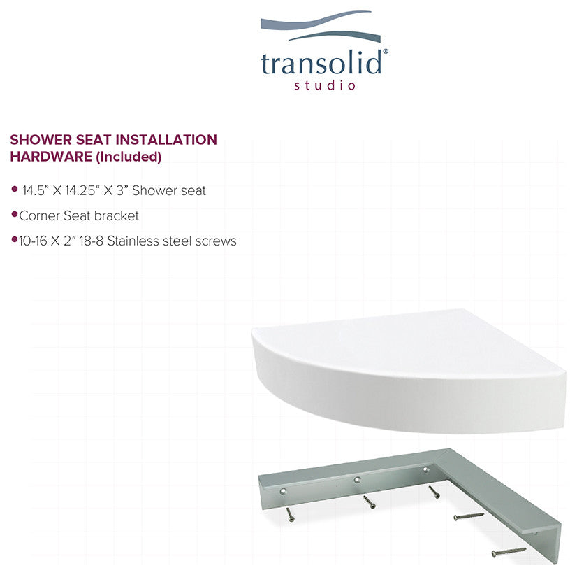Transolid Studio Solid Surface Wall-Mount Corner Shower Seat, White
