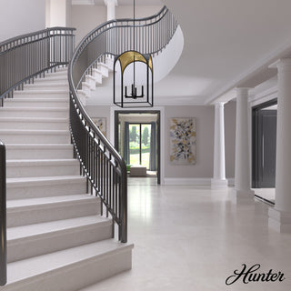 Hunter 18" Dukestown Natural Iron, Gold Leaf 4 Light Pendant Ceiling