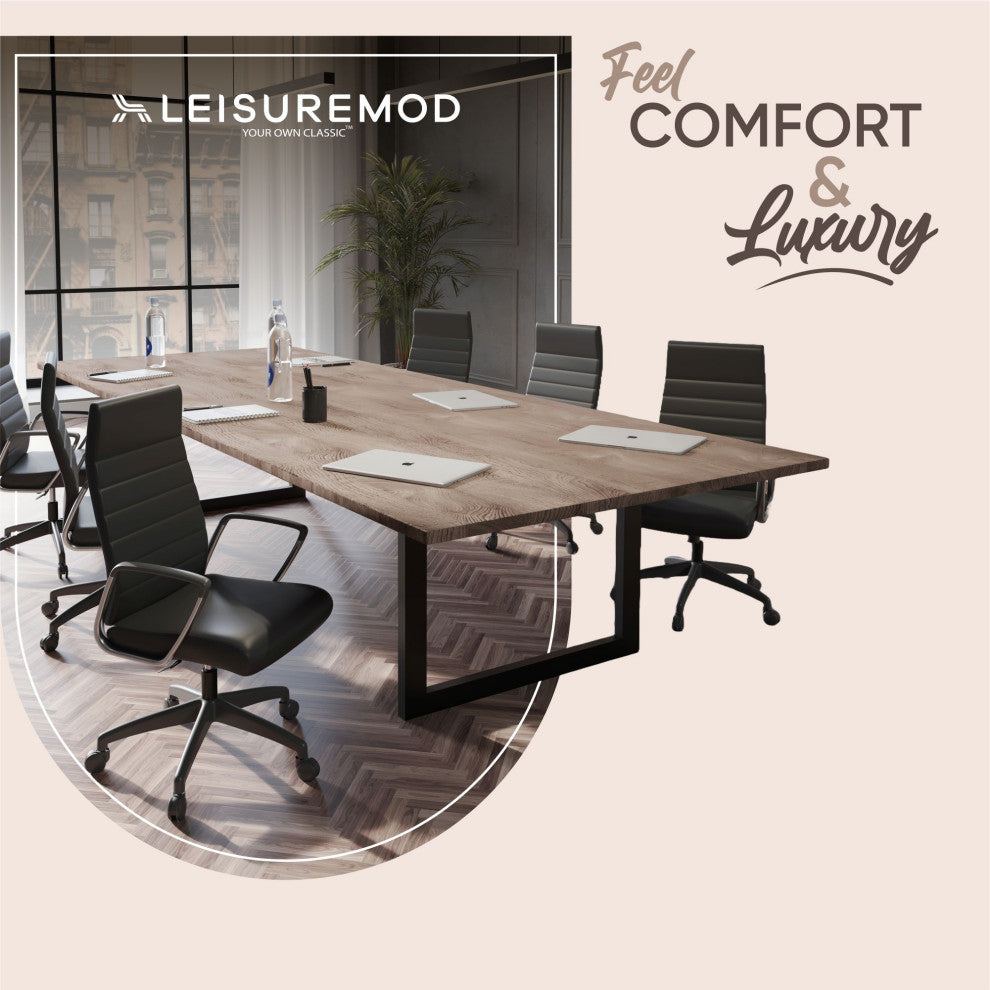 LeisureMod Hilton Modern High Back Leather Conference Office Chair, Black