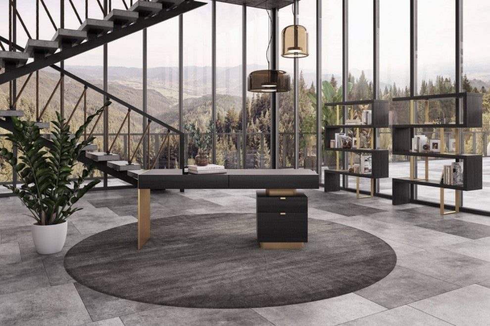 Modrest Maze Elm Gray and Gold Bookcase