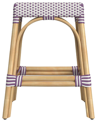 Robias Rectangular Rattan 24.5" Counter Stool, White and Purple