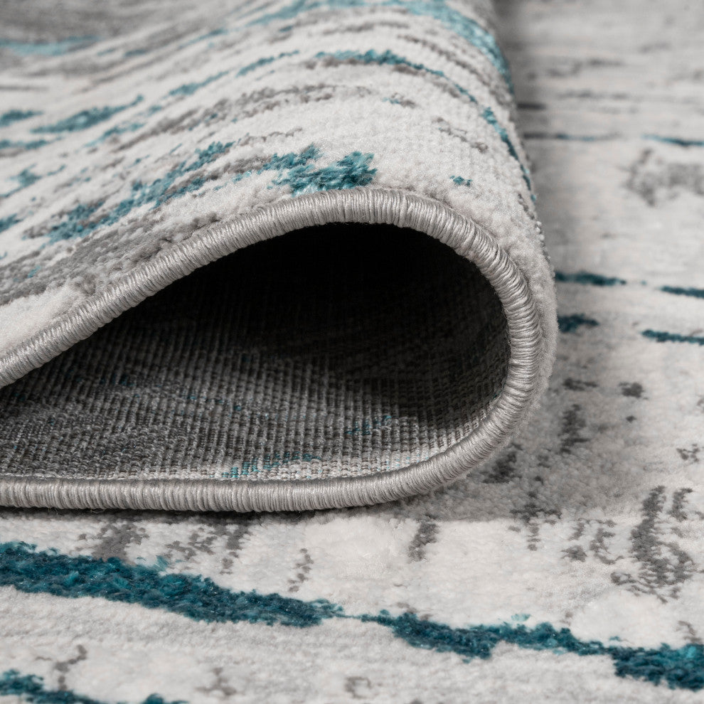 Slant Modern Abstract Area Rug, Gray/Turquoise, 4 X 6