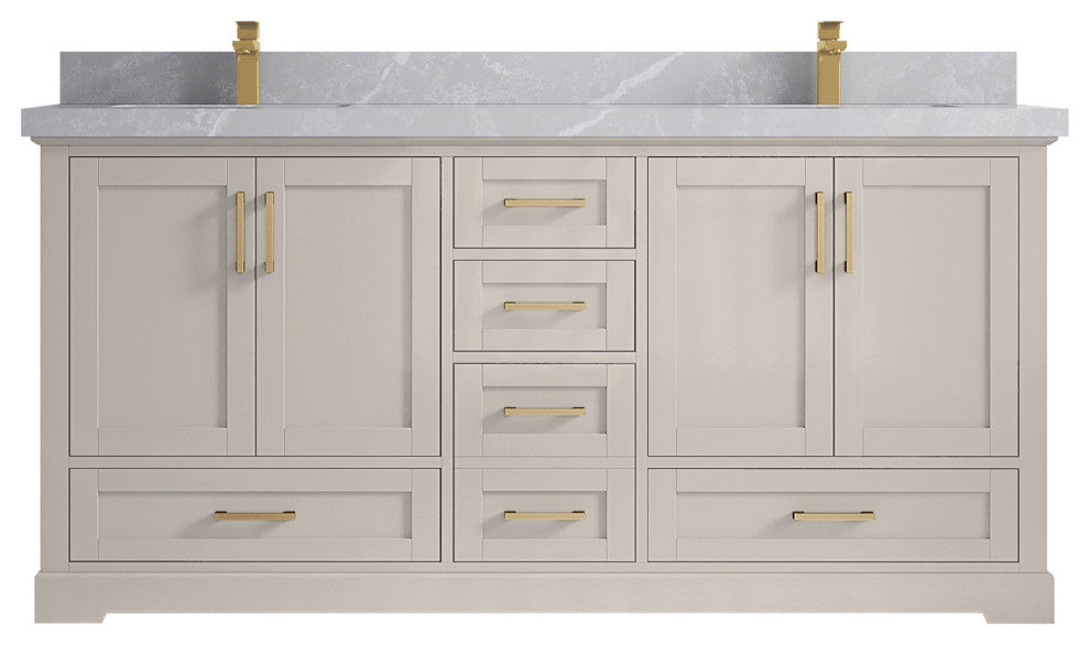 Boston 72" Double Sink Bath Vanity in Fine Grain 2" Pearl Gray