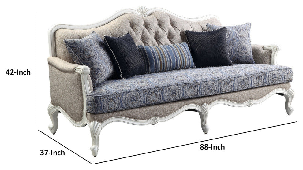 Benzara BM250652 Sofa With Arch Top and Resin Queen Anne Legs, Gray