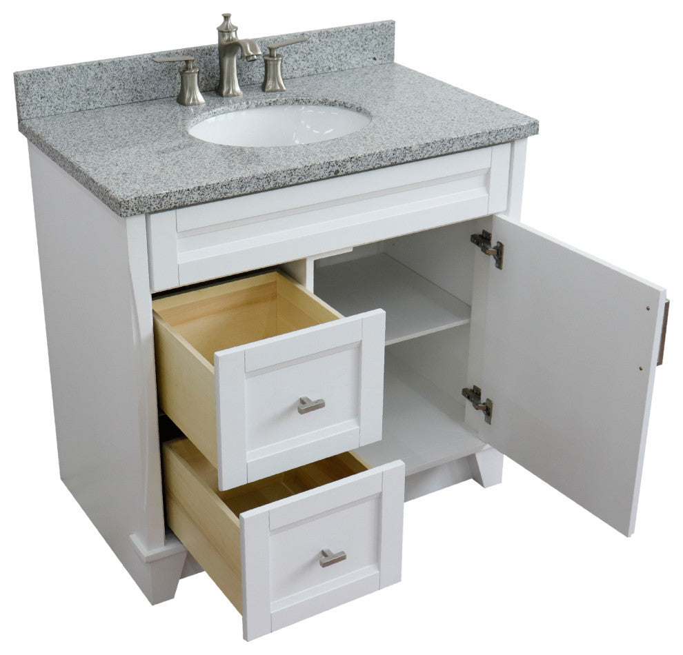 37" Single Sink Vanity, White Finish With Gray Granite