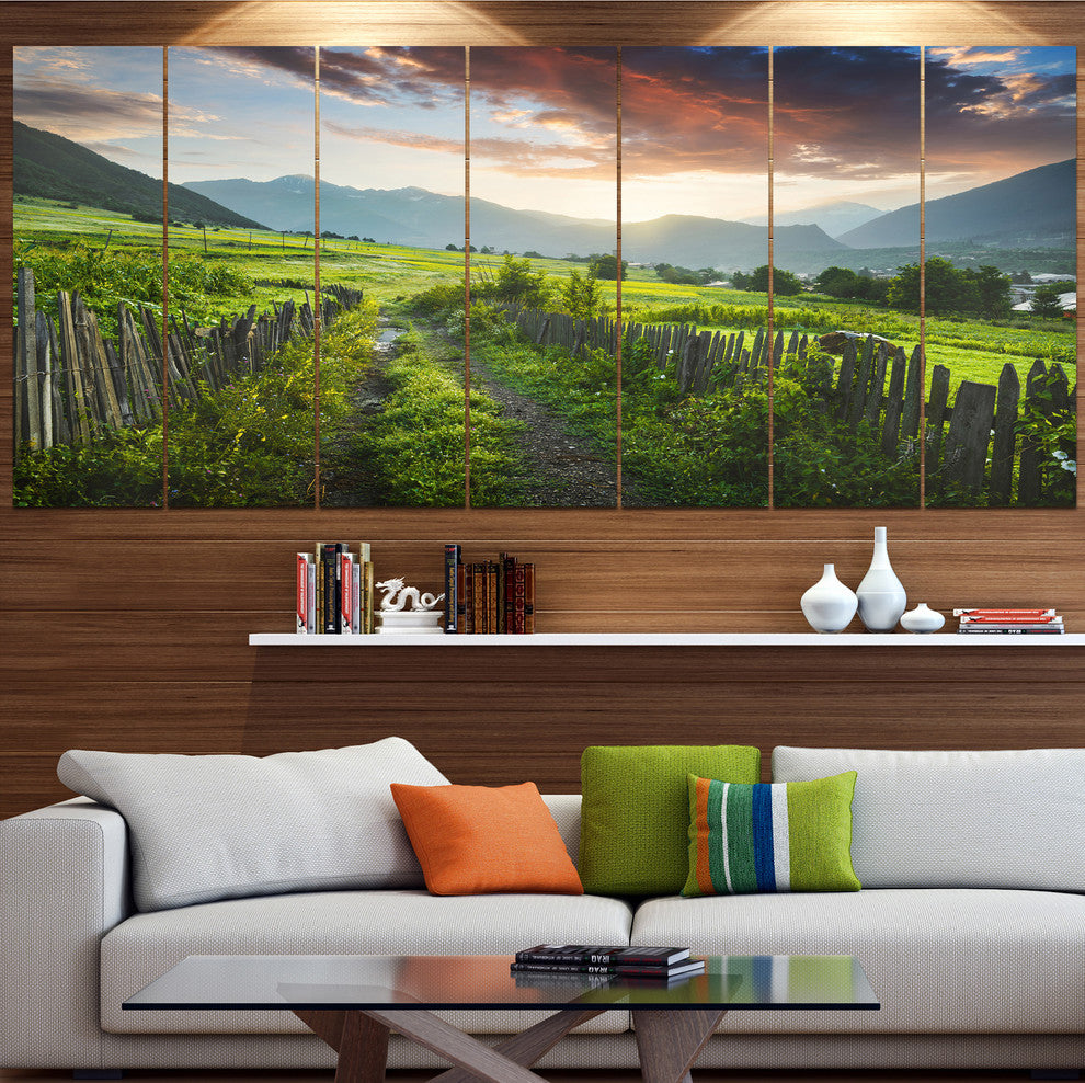 Green Georgian Mountain Valley, Landscape Canvas Art Print, 83"x32", 7 Panels
