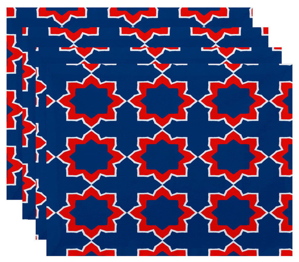 18"x14" Bohemian 2, Geometric Print Placemat, Blue, Set of 4