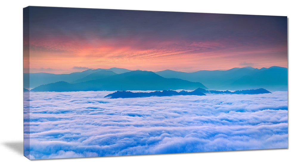 "Sea of White Fog and Mountains" Landscape Canvas Photo Print, 1 Panel, 60"x28"