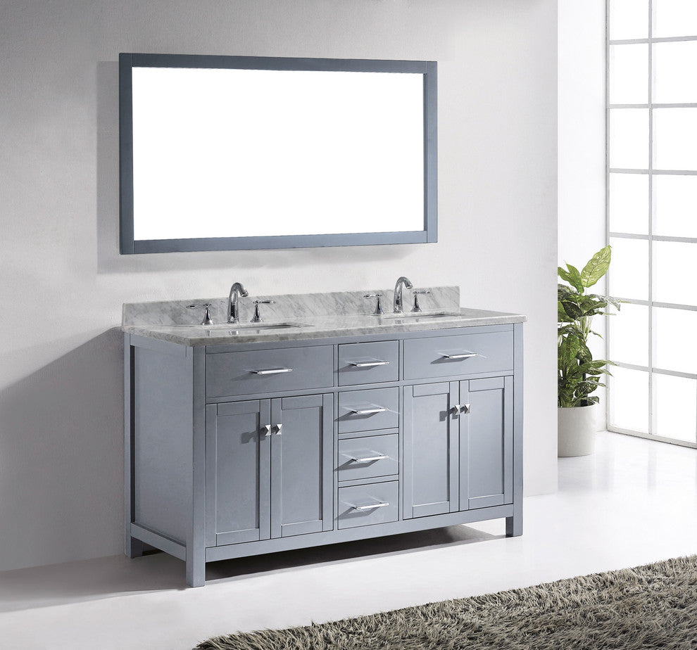 Caroline 60" Double Bathroom Vanity Set Gray, Marble Countertop