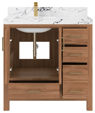 Malibu Teak 36" Left Offset Bath Vanity in Dark Natural  2" Viola Night