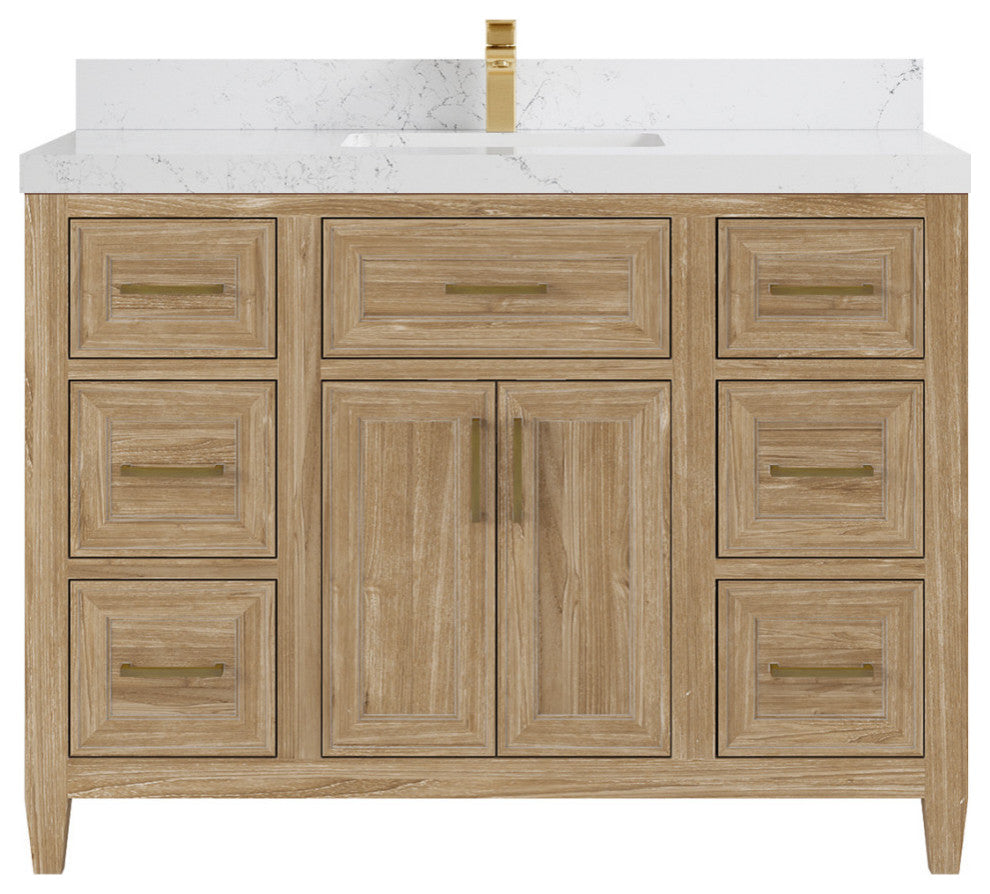 Santa Monica 48 Single Sink Bath Vanity in Whitewashed Teak 2" Empira Quartz