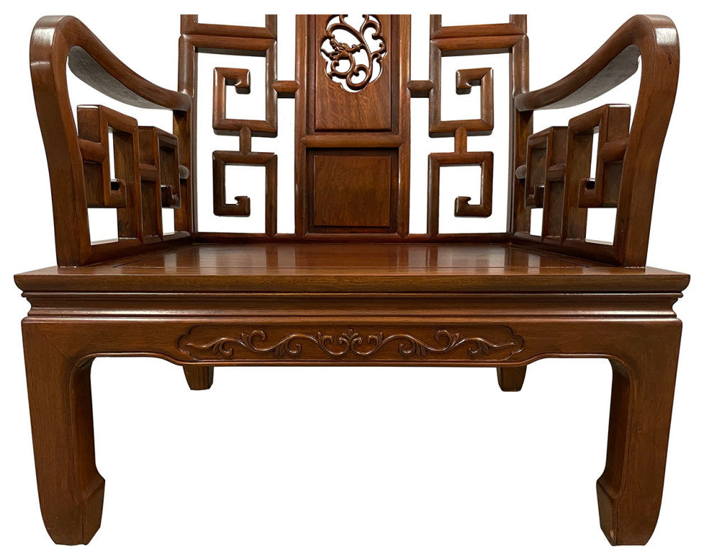 Consigned Vintage Chinese Rosewood Carved Living Room Chair - a Pair