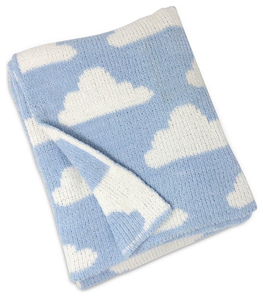 Chenille Baby Blanket, Blue Clouds