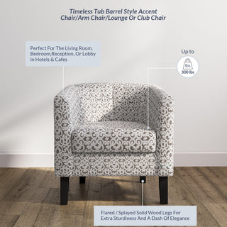 Modern Club Chair Barrel Design, Brown/White