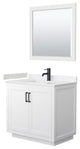 36"SGL Vanity White, Light-Vein Carrara Cult. Top, Sink, Black Trim, 34"Mirror