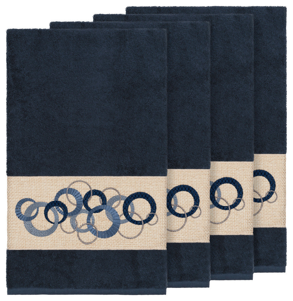 Linum Home Textiles Annabelle Embellished, Midnight Blue, Bath Towel, 4-Piece Se
