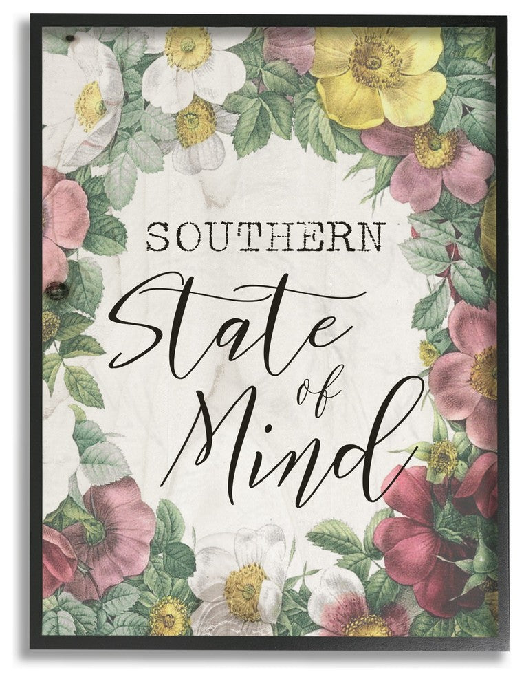 Southern State of Mind Floral Border Framed Giclee Texturized Art, 11"x14"