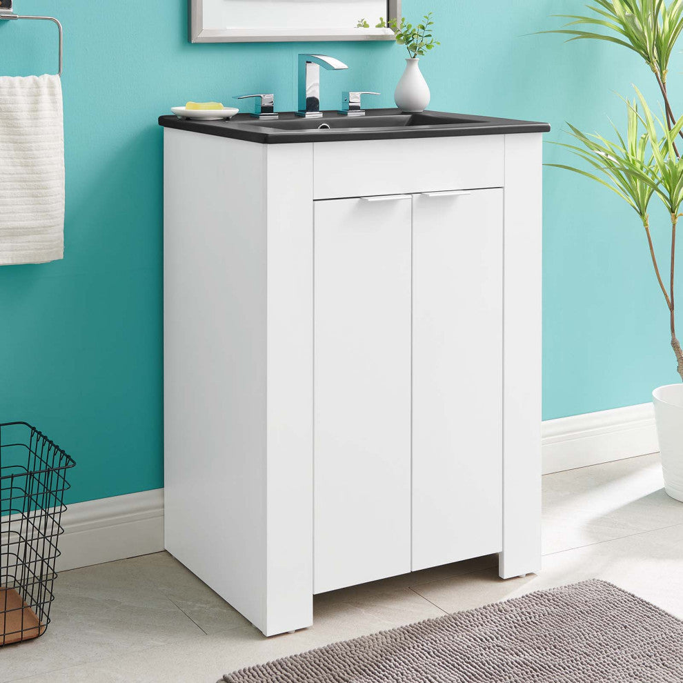 Sink Vanity Cabinet, Melamine, White Black, Modern, Hotel Bedroom Bathroom