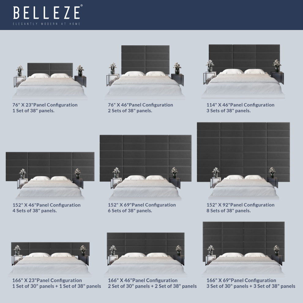 38"x 11.5" Upholstered Wall Mounted Headboard Panels, 12 PCs, Grey