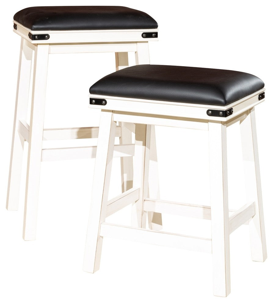 DTY Indoor Living Cortez 24" Bonded Leather Counter Stool, White, Black Leather