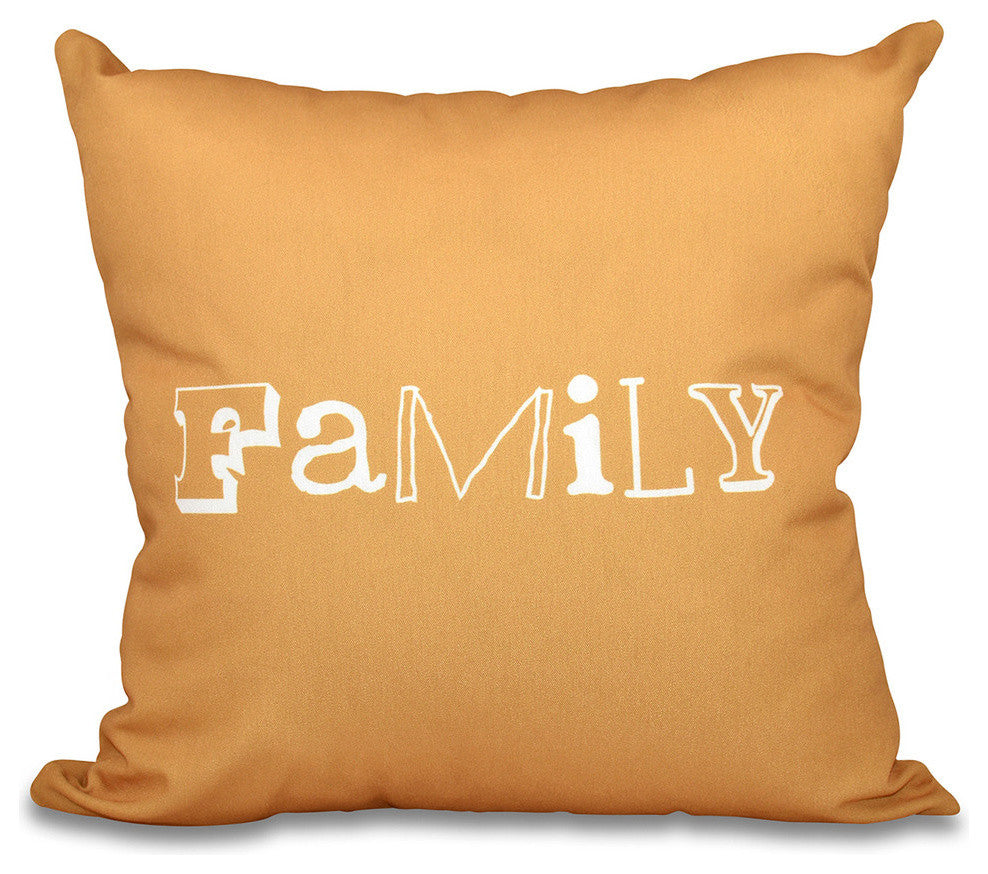 18"x18" Family, Word Print Pillow, Gold