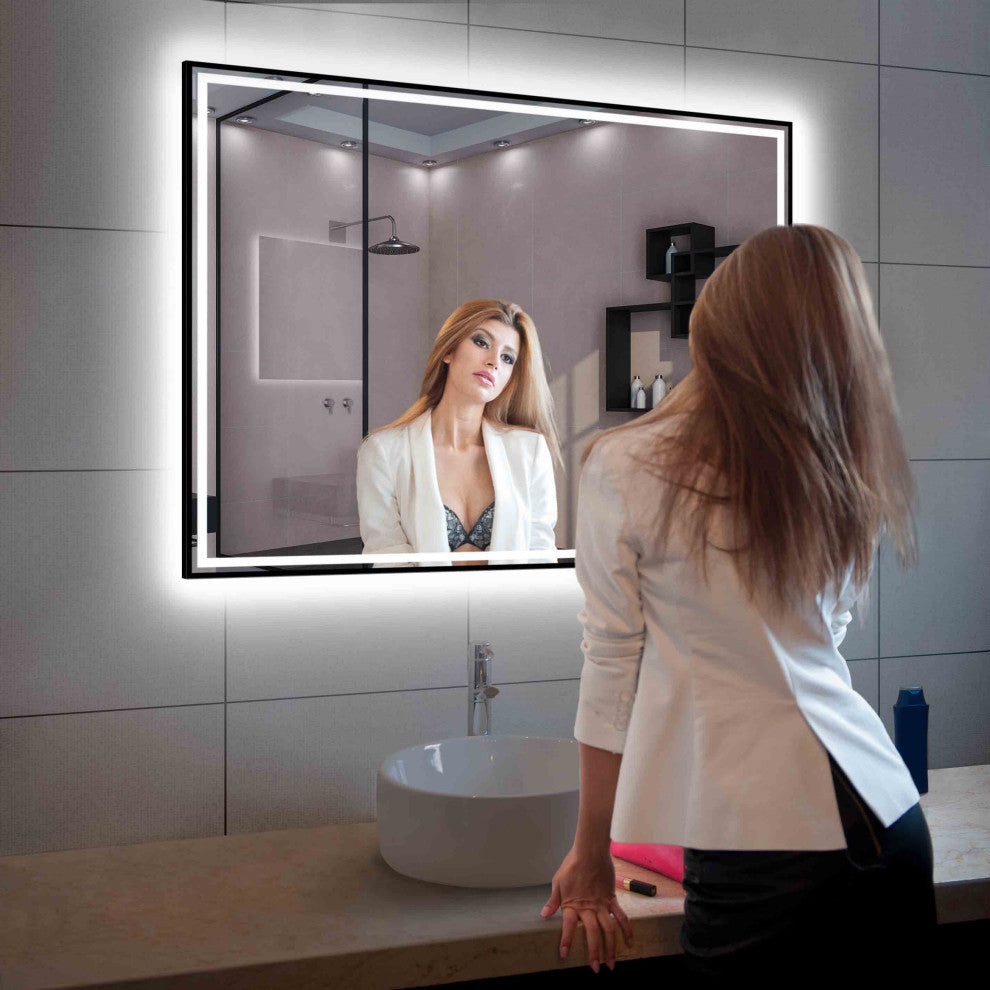 Fogless, Dimmable, Color Temperature Adjustable LED Mirror, Matte Black, 48x36