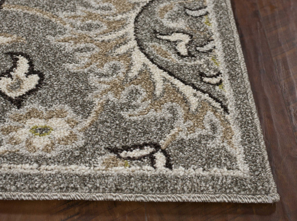 HomeRoots 7' x 9' Grey Floral Vine UV Treated Indoor Area Rug