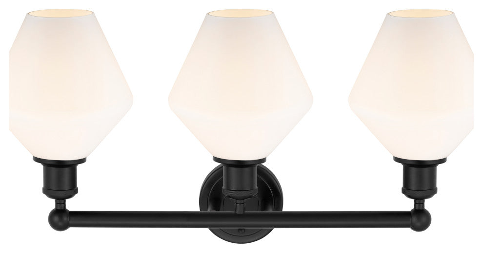 Cindyrella 3-Light 26" Bath Vanity Light, Matte Black -Cased Matte White Shade