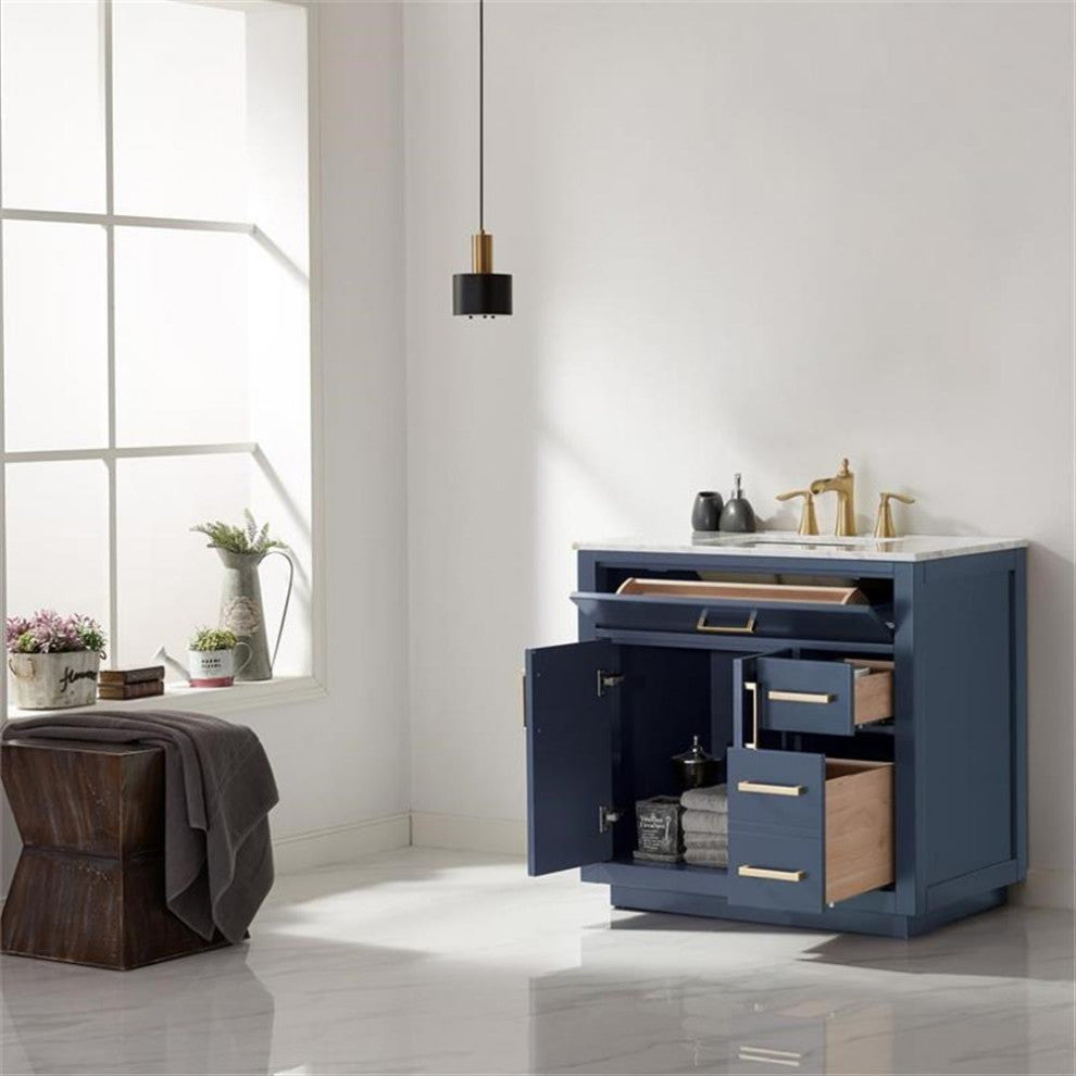 Ivy 36" Marble Countertop Single Vanity w/o Mirror Royal Blue