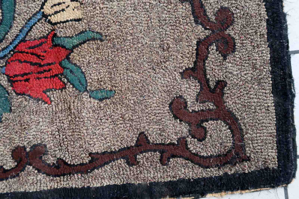Handmade Antique American Hooked Rug 2'x3.3', 63cmx101cm, 1880s