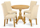 5 Pc Kitchen Set, Oak Round Table, 4 Light Beige Upholstered Chairs, Oak Finish