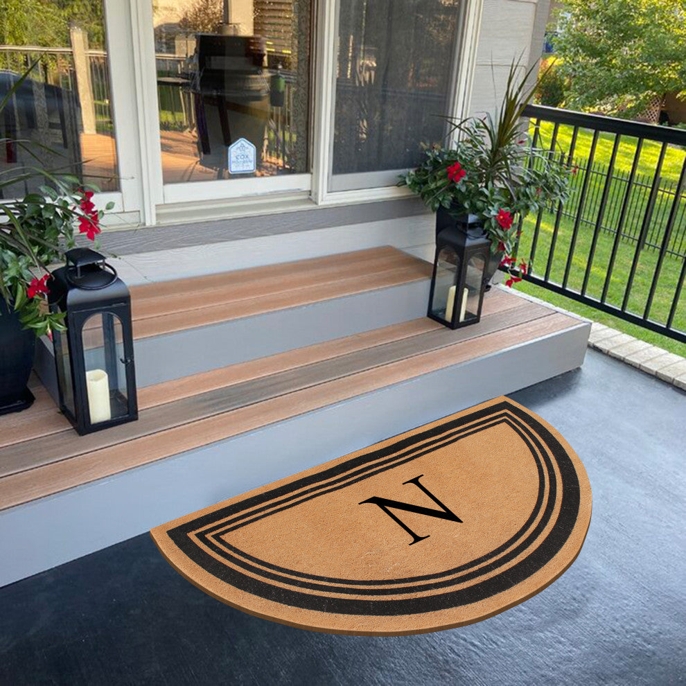 A1HC Natural Coir Flock Monogrammed Door Mat for Front Door, 30x60, N