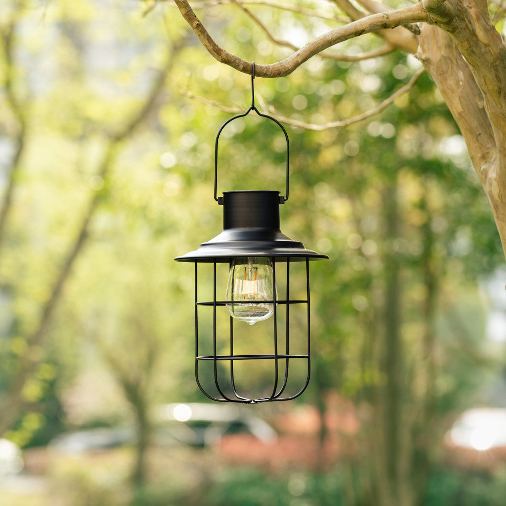 Metal Wire Solar Powered Hanging Lantern, 2-Piece Set