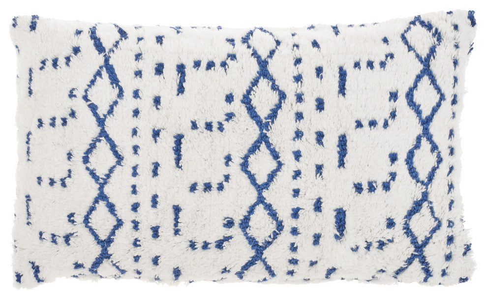 Mina Victory AA019 Throw Pillow, Blue Ink, 12"X20"