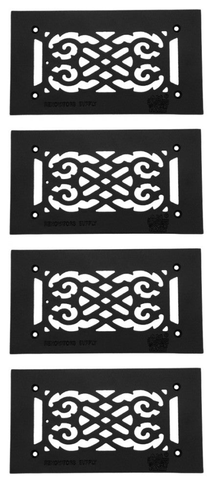 4 Heat Air Vent Grille Cast Aluminum Victorian Black Finish Register Pack of 4