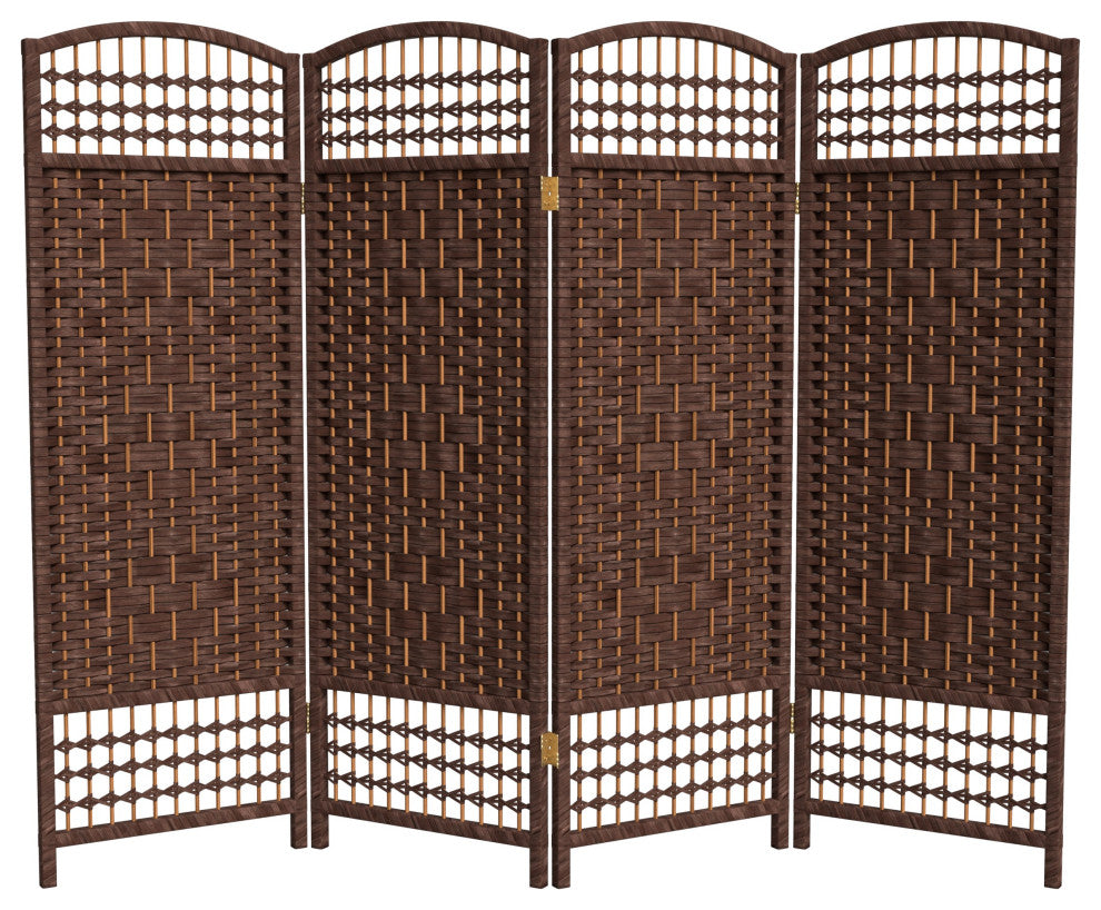 4' Tall Fiber Weave Room Divider, Dark Mocha, 4 Panels