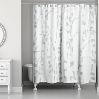 Beige Soft Blue Trees 71x74 Shower Curtain