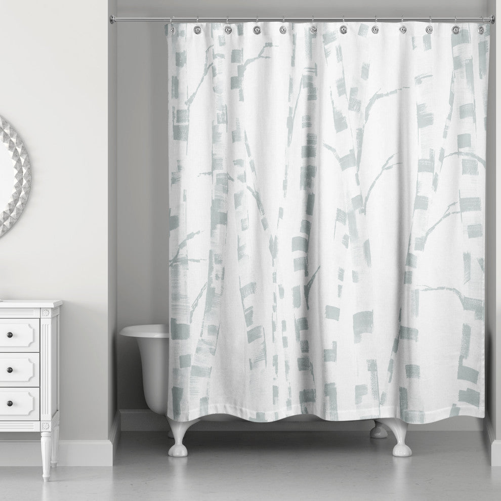 Beige Soft Blue Trees 71x74 Shower Curtain
