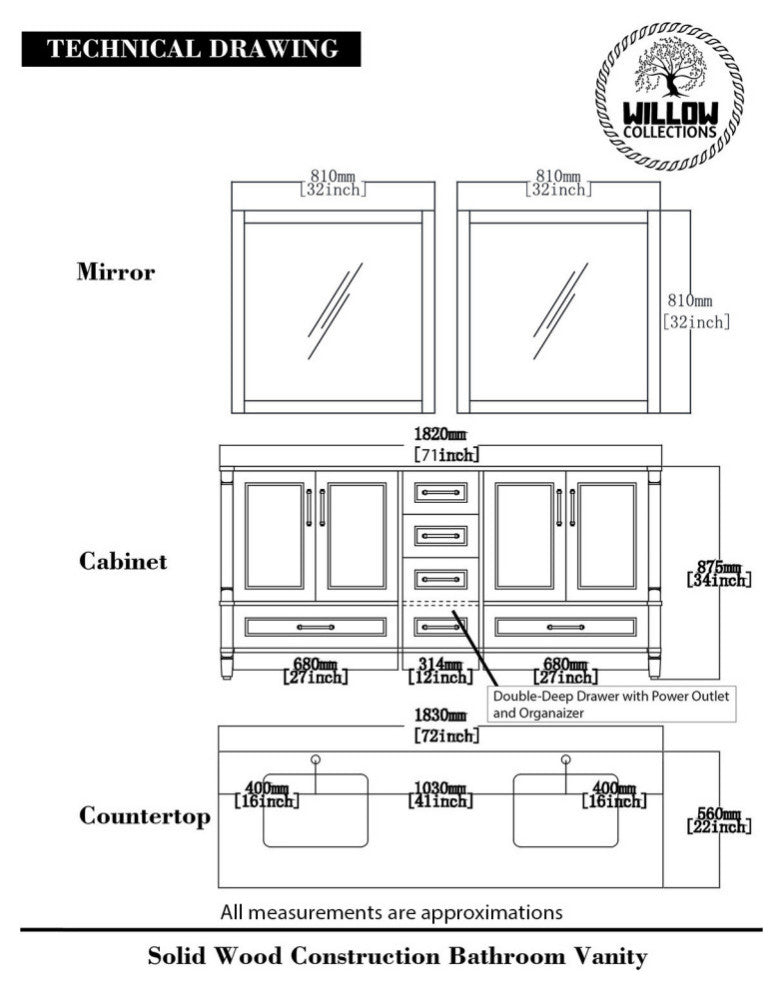 Aberdeen 72 Double Sink Bath Vanity in Pewter Green 2" Calacatta Laza