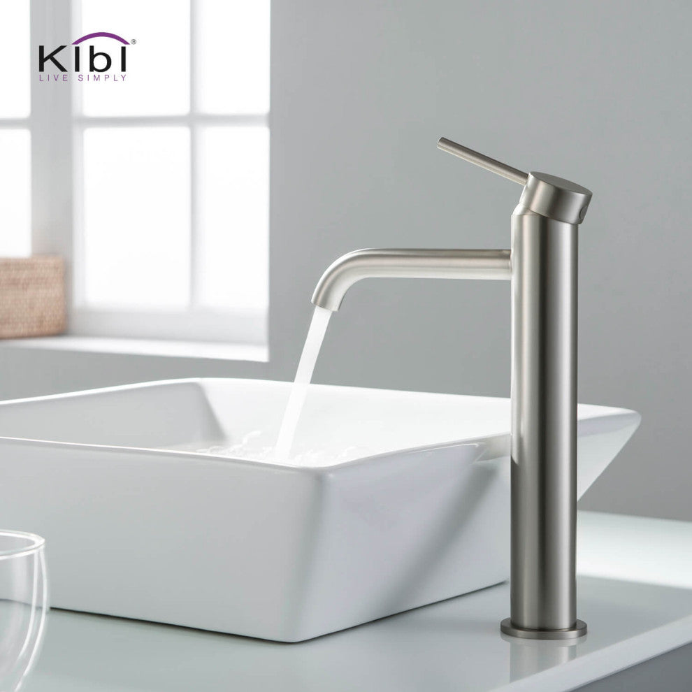 Circular Brass Single Handle Bathroom Faucet KBF1009, Brush Nickel, Without Drai