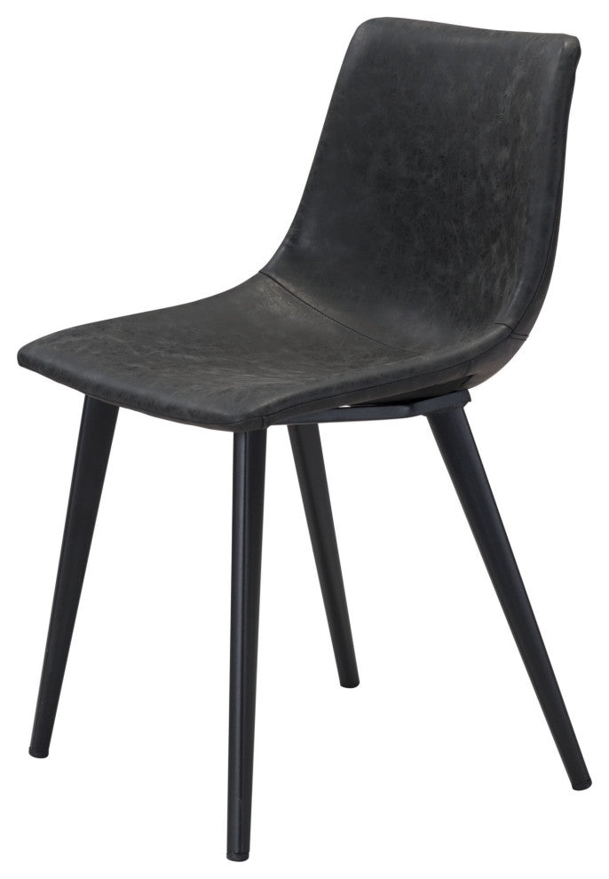 Dining Chair, Set of 2, Faux Vinyl Leather, Steel, Vintage Black, Cafe Bistro