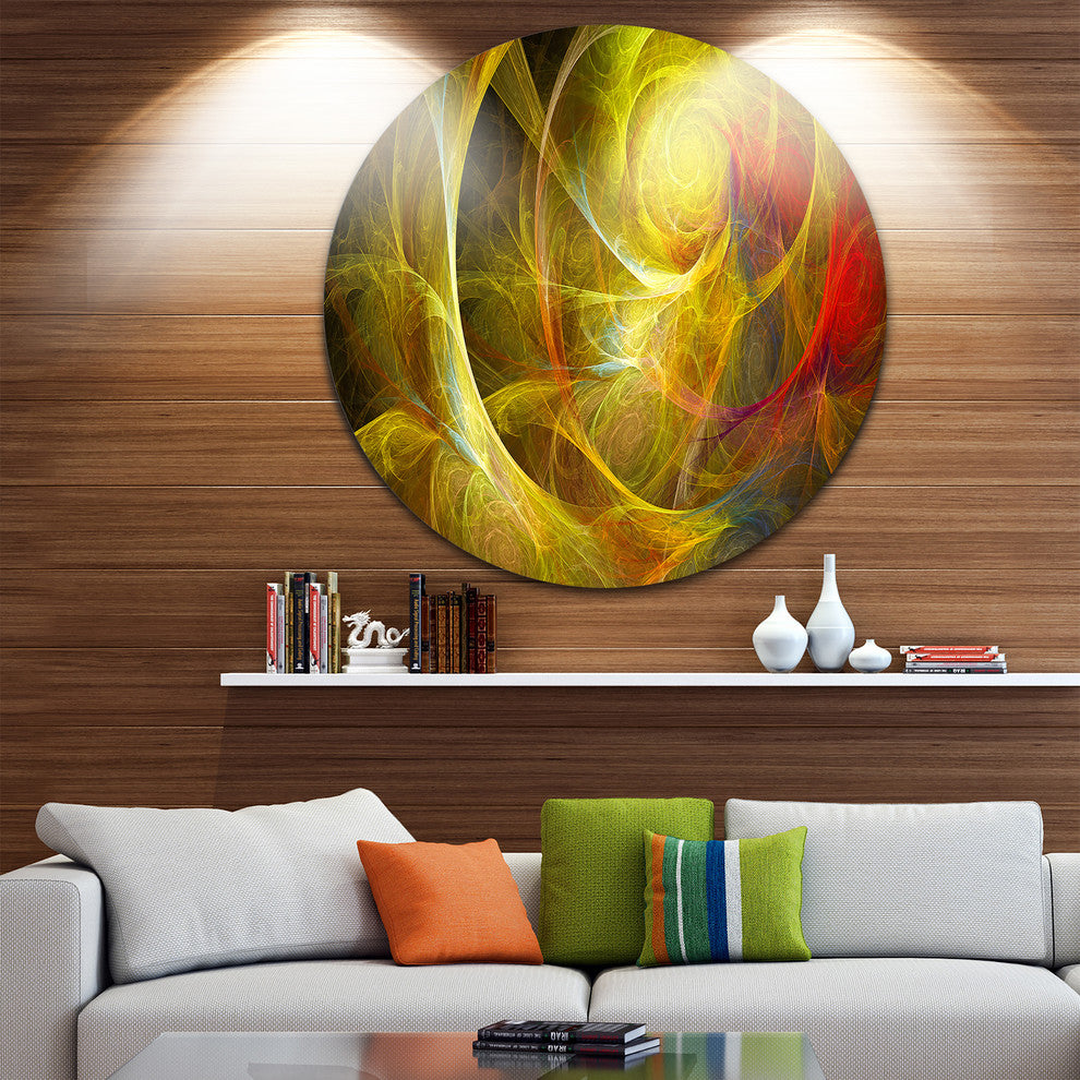 Bright Yellow Stormy Sky, Abstract Digital Art Round Wall Art, 11"