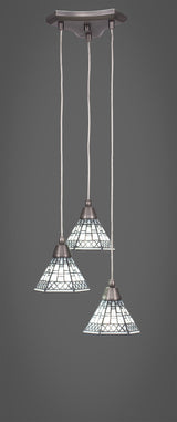 Europa 3-Light Cluster Pendalier, Brushed Nickel/Pewter Art