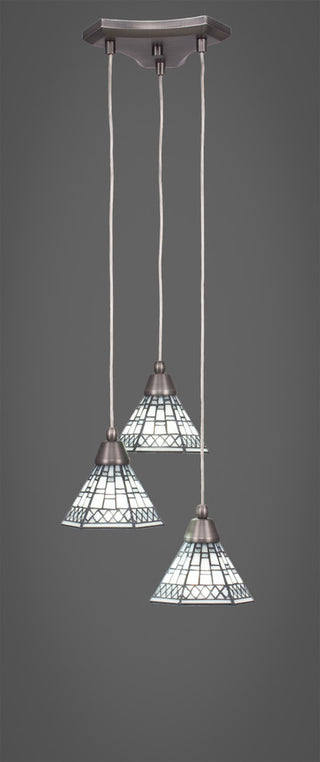 Europa 3-Light Cluster Pendalier, Brushed Nickel/Pewter Art