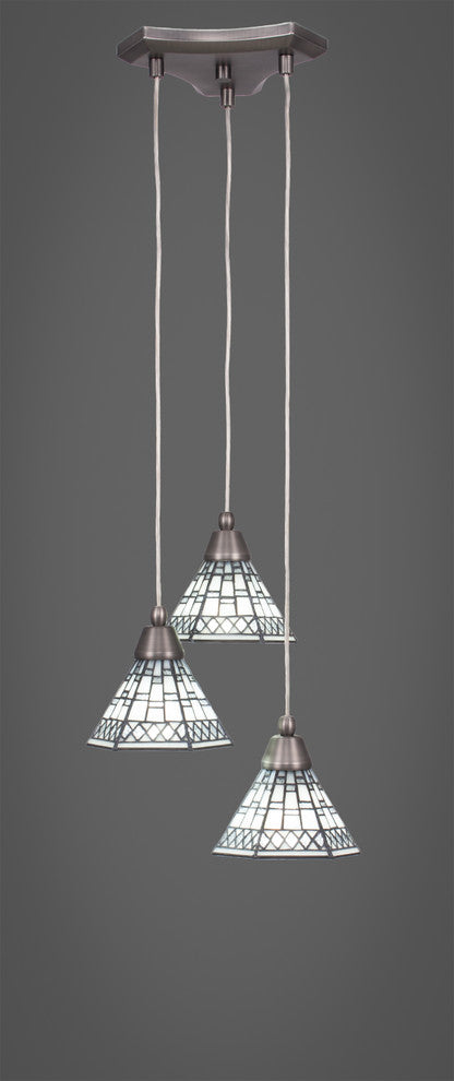 Europa 3-Light Cluster Pendalier, Brushed Nickel/Pewter Art