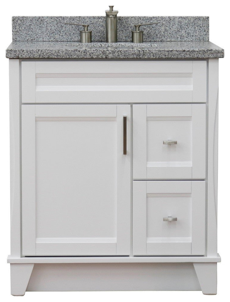 31" Single Sink Vanity, White Finish With Gray Granite With Oval Sink